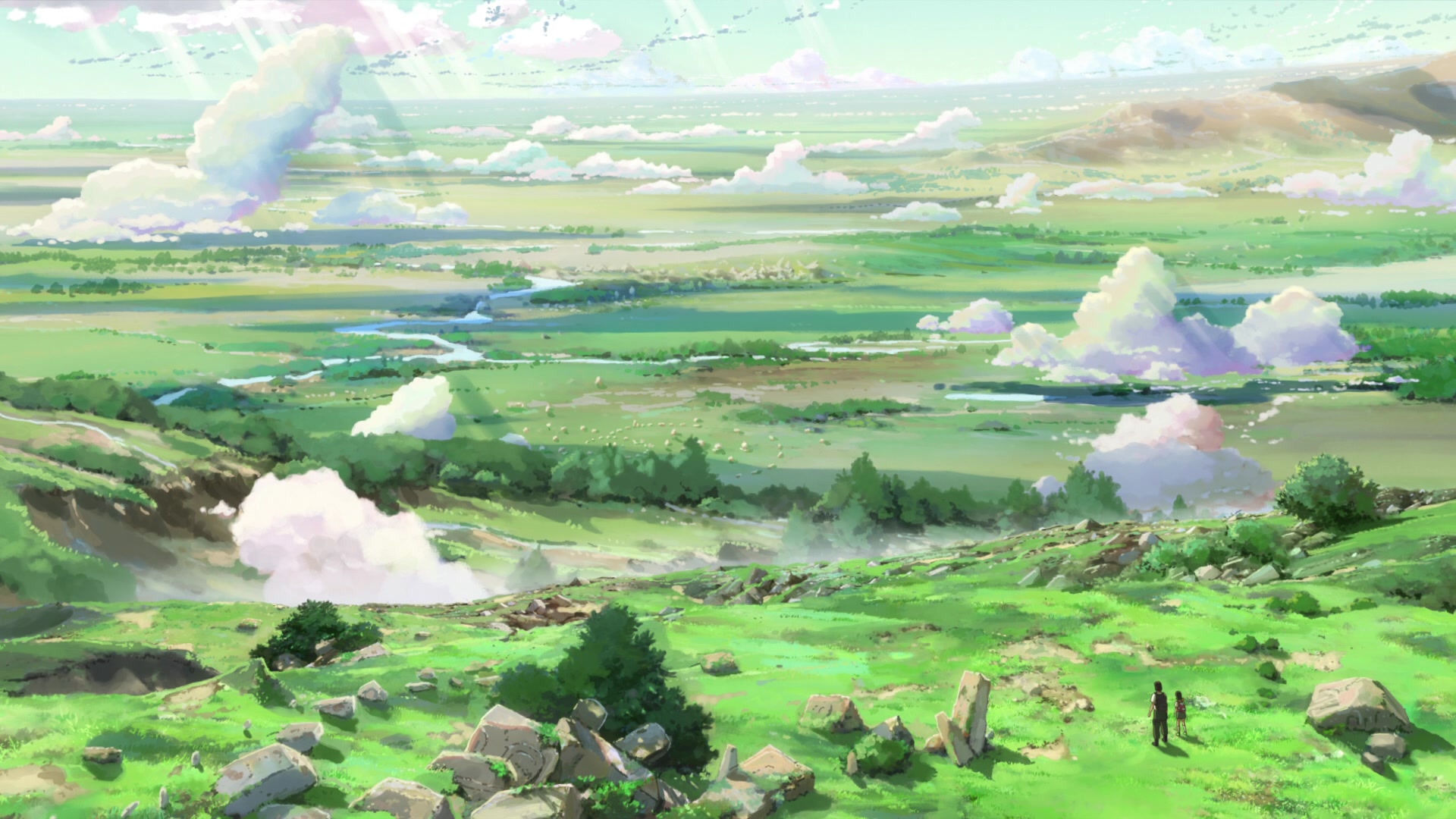 Asuna et Ryūji devant les plaines verdoyantes d'Agartha